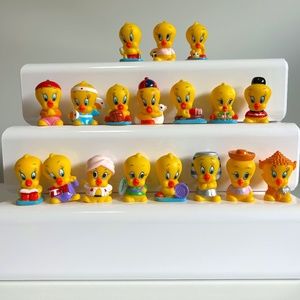 Assorted Tweety Bird Figurines Set of 18 Hard Plastic Toy Collection Cake Topper